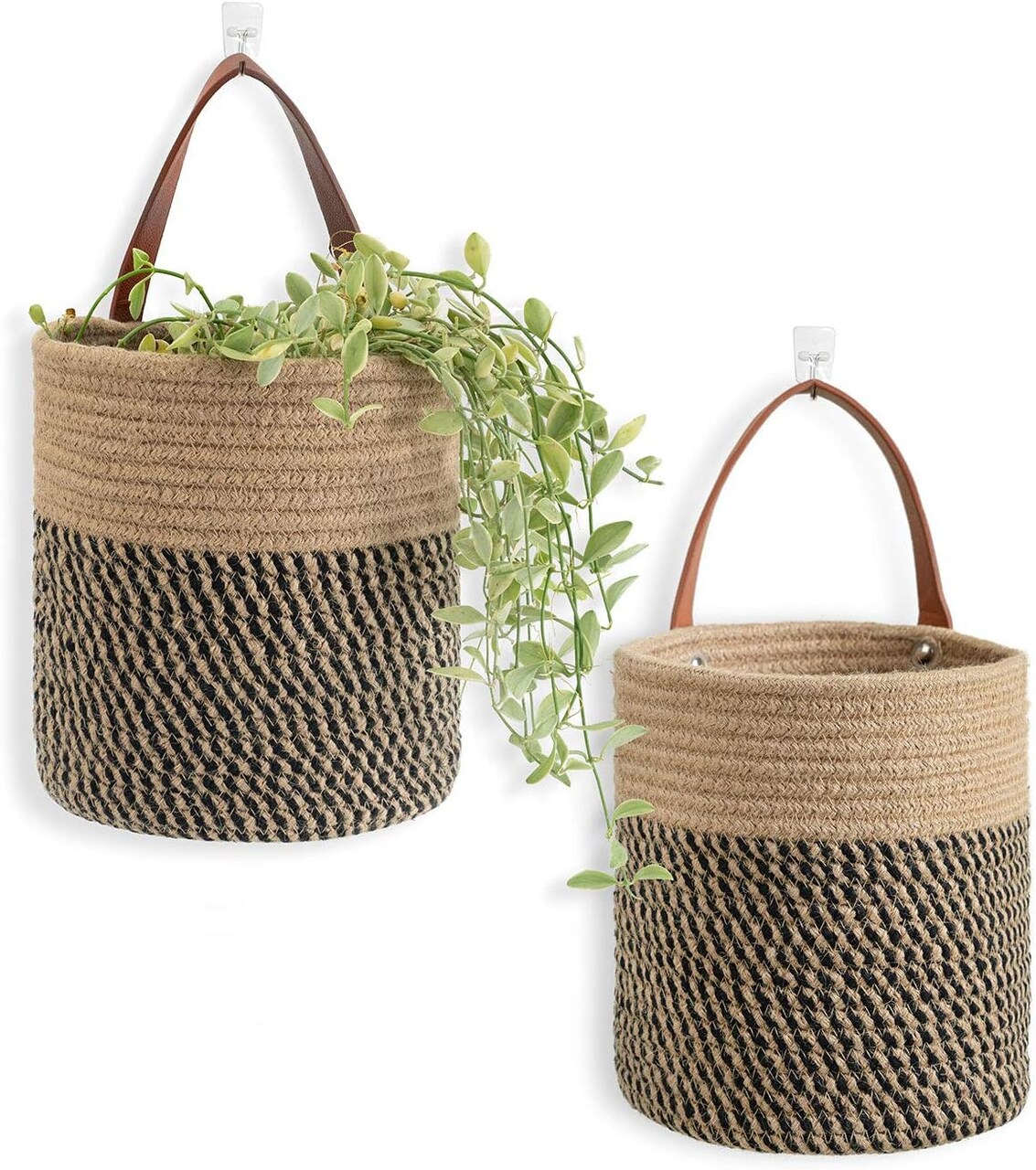 2-Pack Jute Hanging Rope Baskets – Small Boho Woven Wall Planters